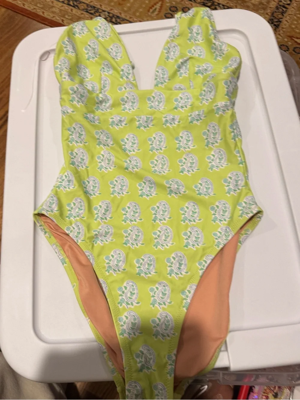 NWOT J. Crew x SZ Blockprints Plunge One-Piece‎ Swimsuit in Green Paisley Rare